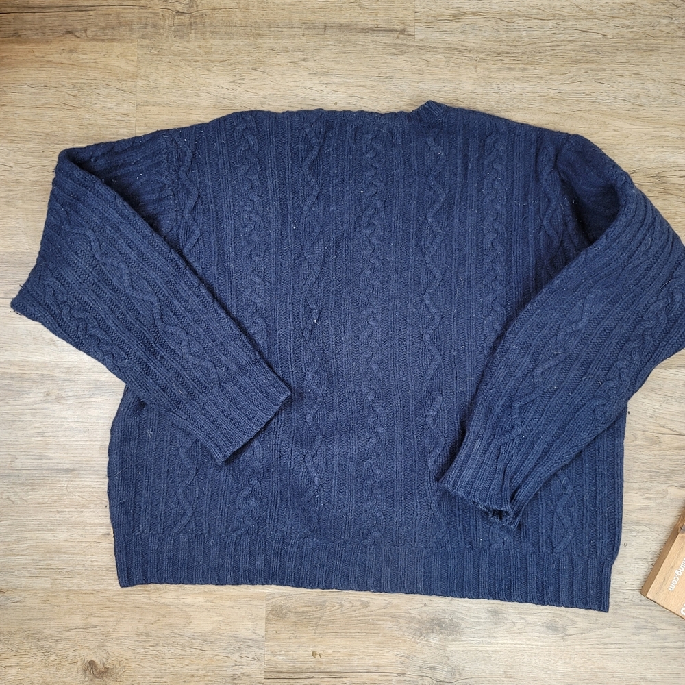 American Eagle Sweater Cable Knit Blue Wool Crew Neck Long Sleeve Pullover XL - Picture 7 of 7